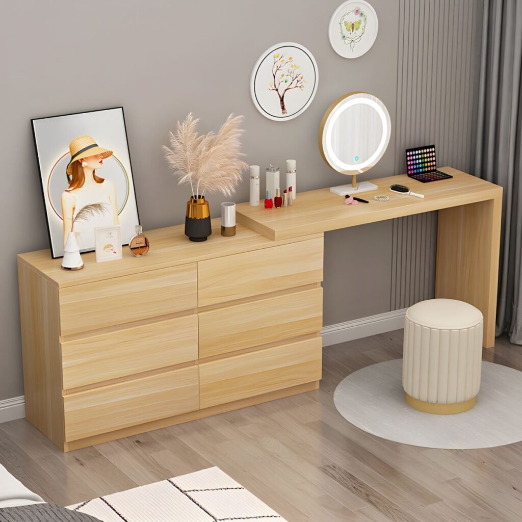 1200x12001 98 Modern Extendable Vanity Set with 6-Drawer Cabinet Combo