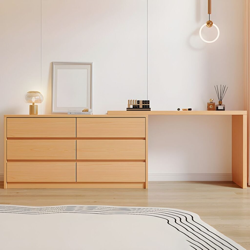 1200x120011 122 Wood Grain Makeup Vanity | Natural 120cm 6 Drawer Desk