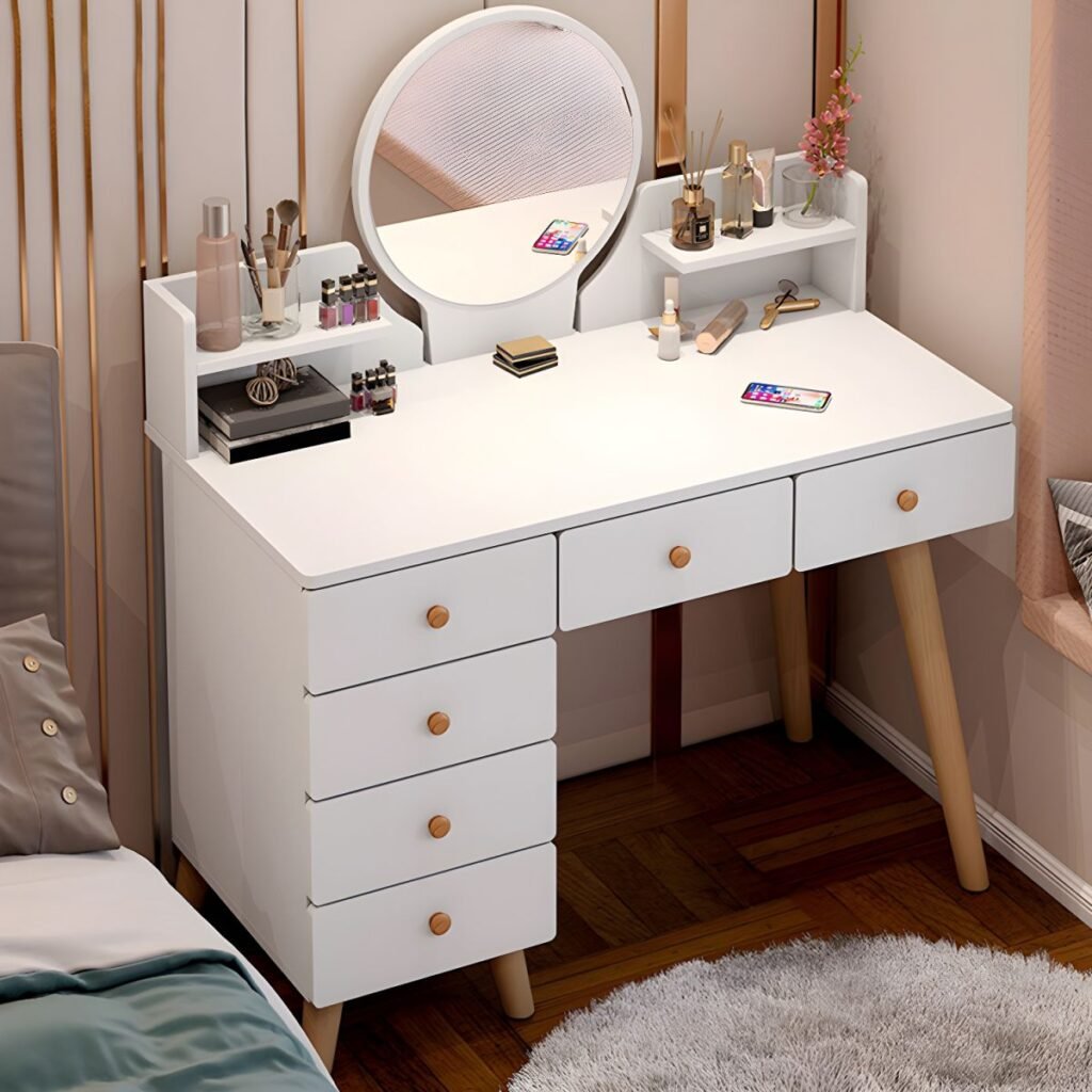 1200x120011 124 Textured White Vanity Desk | Radiant 80-100cm Set