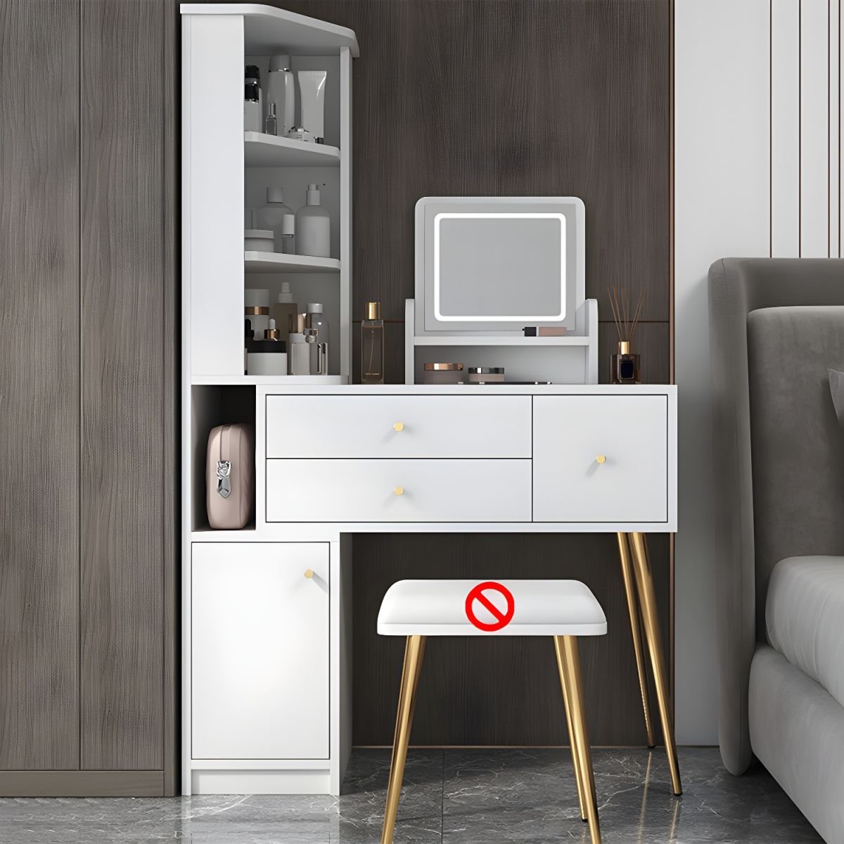 Modish Standard/Small Makeup Vanity with Reclaimed Wood Table Top and Standing Mirror, 2 Drawers, 2 Cabinets - Image 2