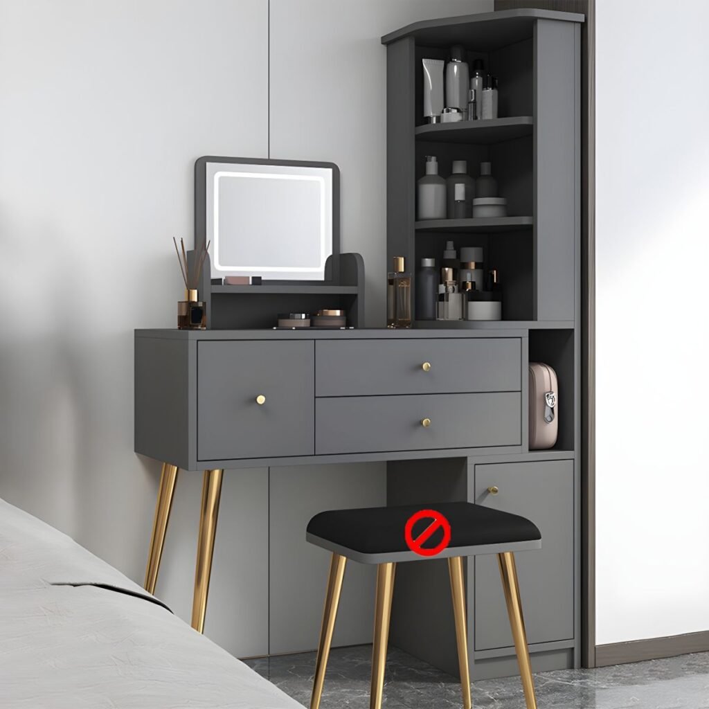 1200x120013 89 Modish Standard/Small Makeup Vanity with Reclaimed Wood Table Top and Standing Mirror, 2 Drawers, 2 Cabinets