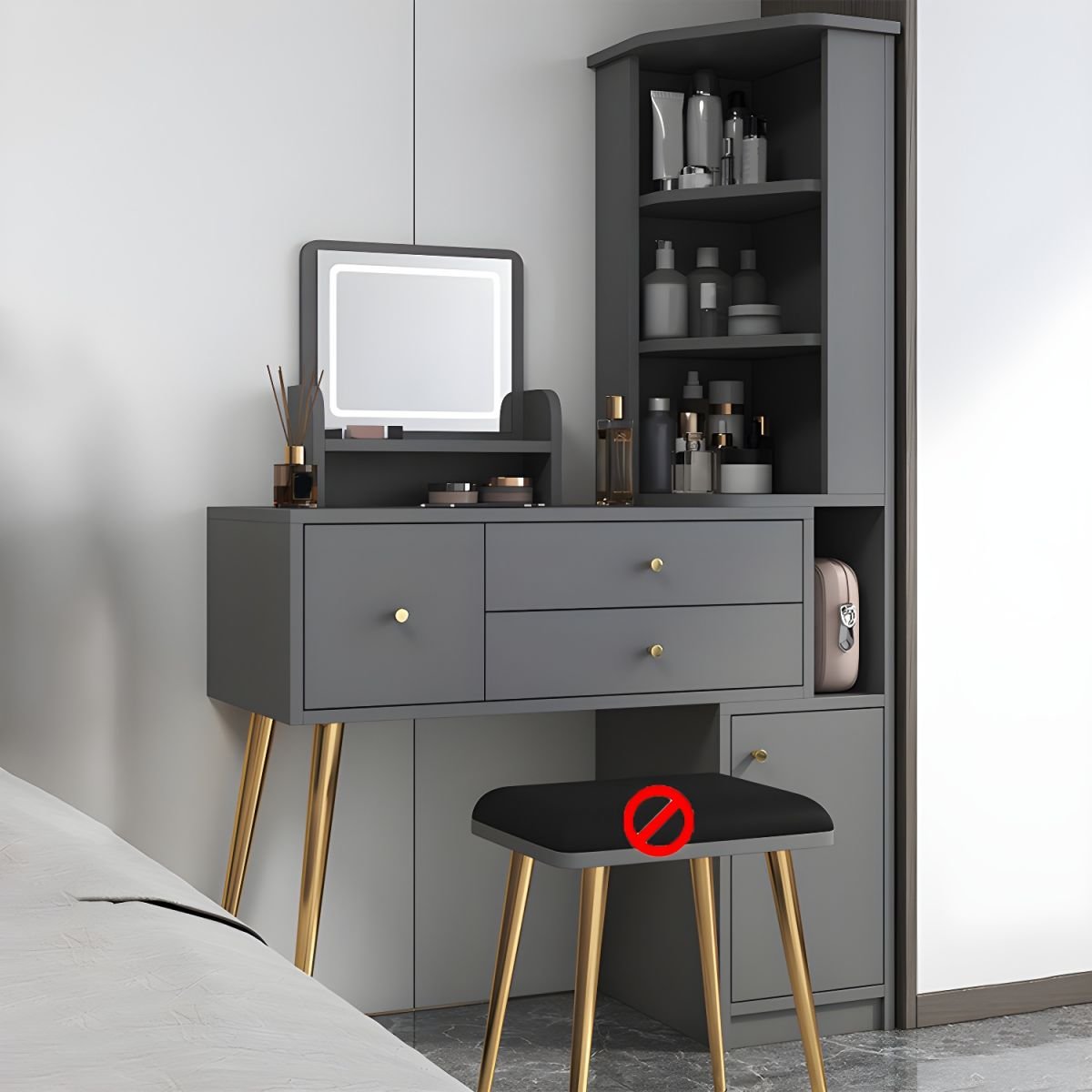 Modish Standard/Small Makeup Vanity with Reclaimed Wood Table Top and Standing Mirror, 2 Drawers, 2 Cabinets - Image 3