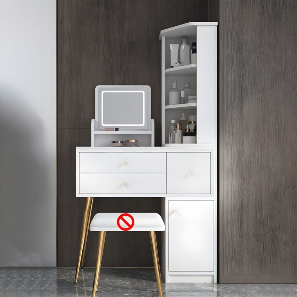 1200x120014 75 Modish Standard/Small Makeup Vanity with Reclaimed Wood Table Top and Standing Mirror, 2 Drawers, 2 Cabinets