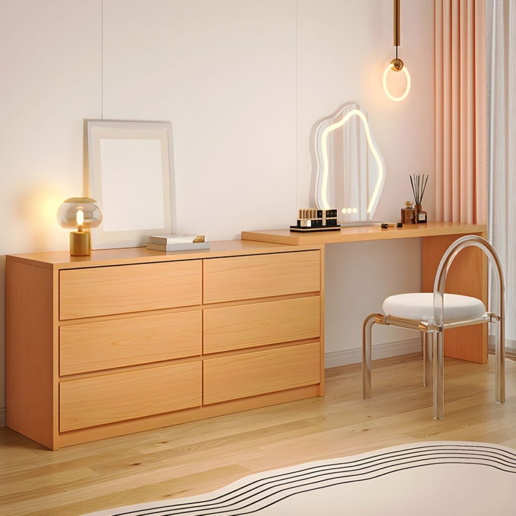 1200x12002 105 Wood Grain Makeup Vanity | Natural 120cm 6 Drawer Desk