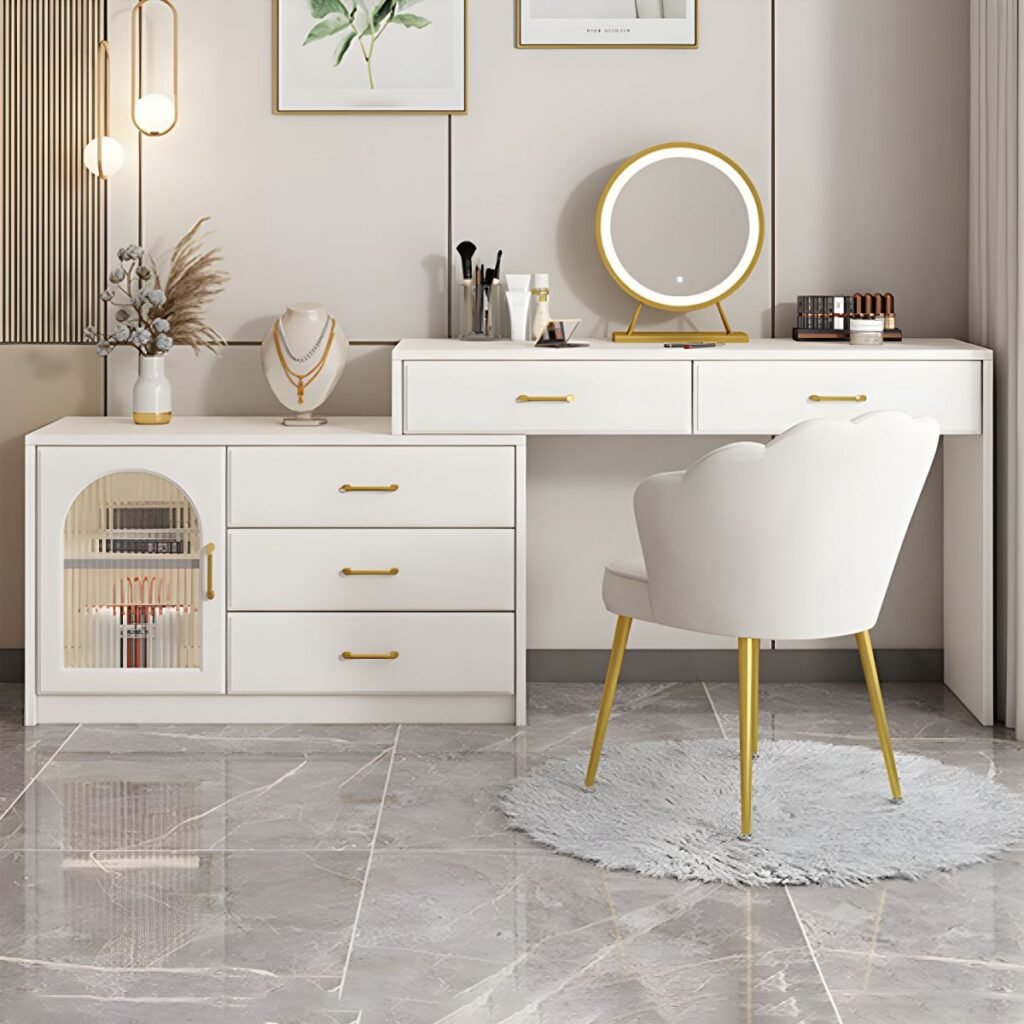 1200x12002 107 LED Vanity with Fluted Glass | Elegant White 120cm Desk