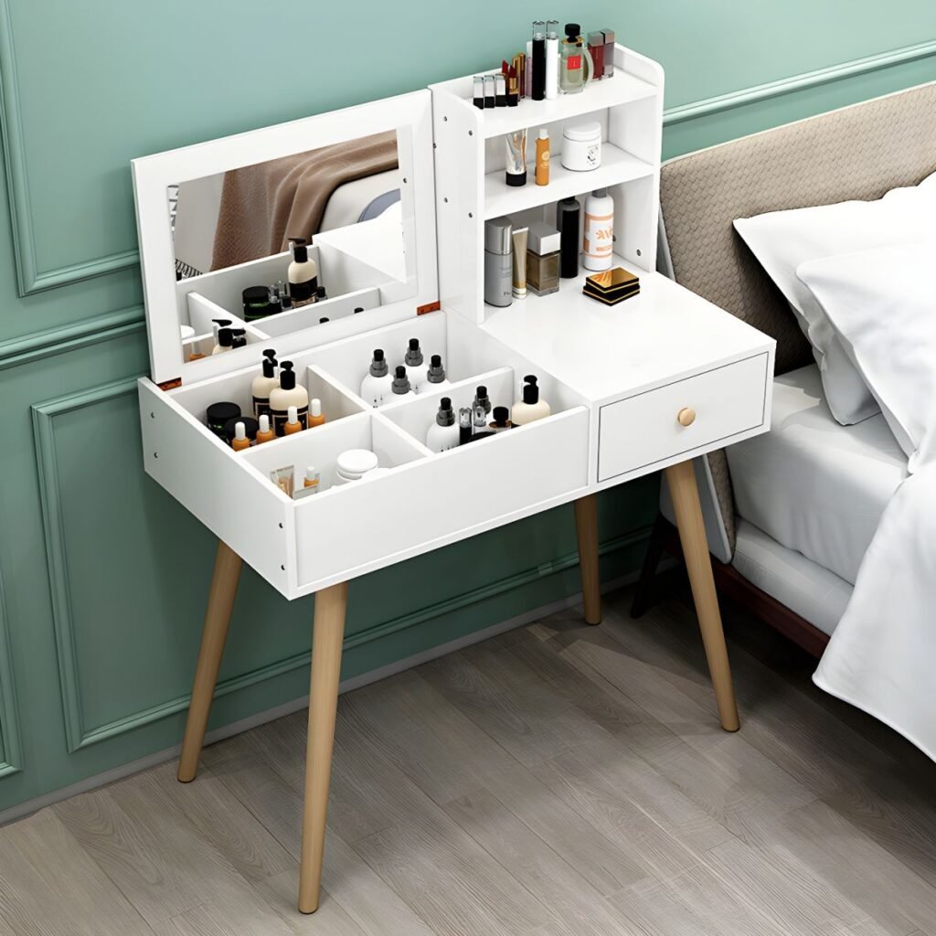 1200x12002 120 White Minimalist Vanity Desk | Peaceful 60-100cm Set