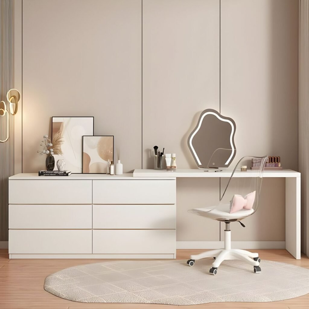 1200x12002 140 Pure White Minimalist Vanity | Sleek 120cm Swivel Desk