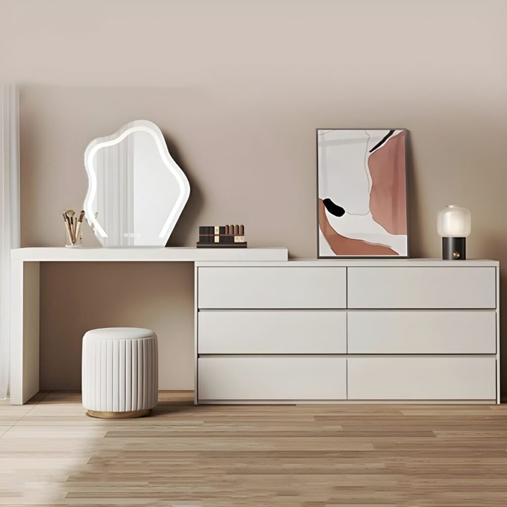 1200x12002 141 Sleek White Vanity Table | Serene 120cm Swivel Desk