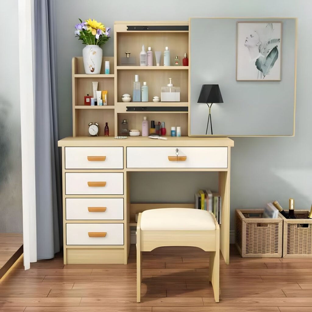 1200x12002 143 Modern Swivel Vanity Desk | Chic 132cm Grey Wood Set