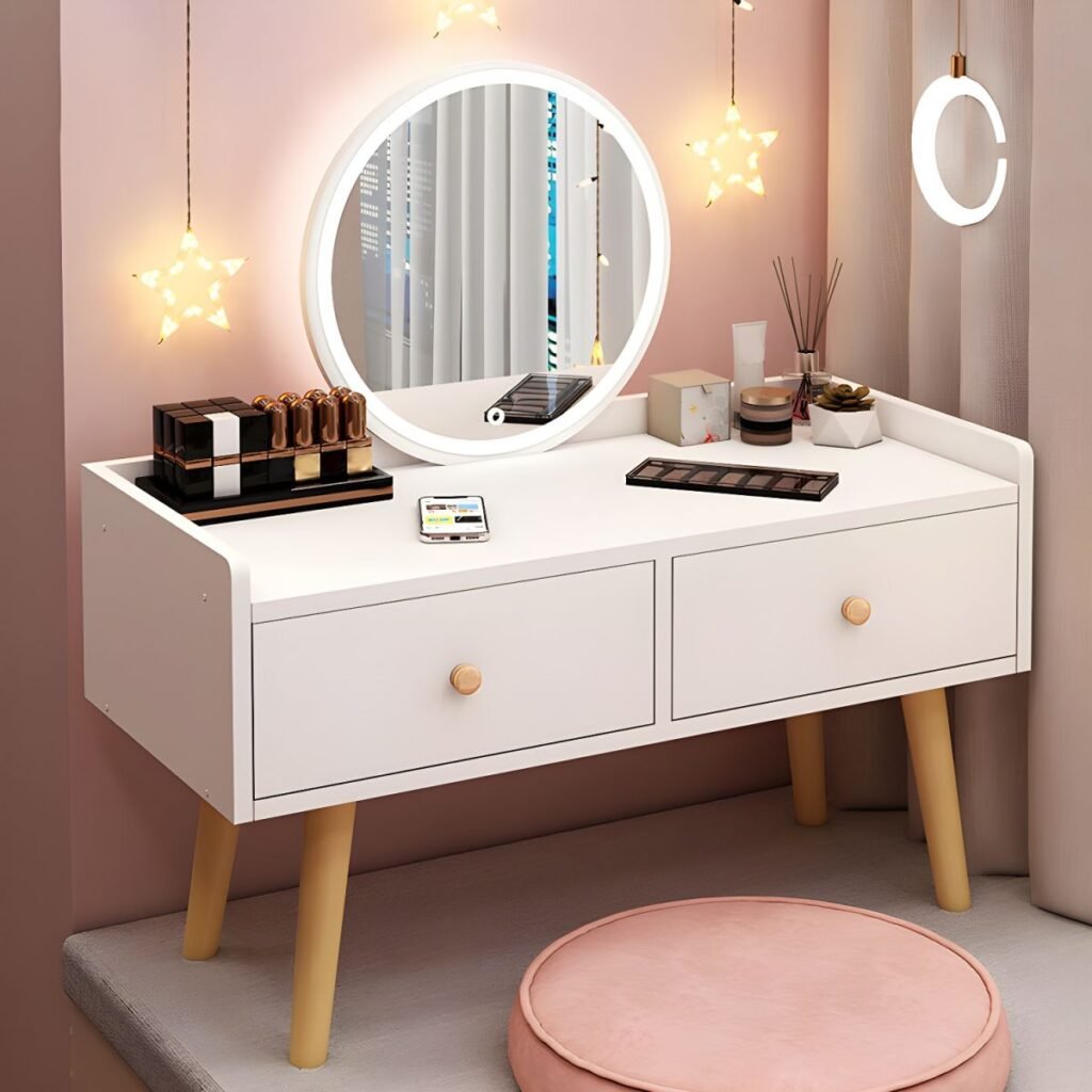 1200x12002 148 White Petite Vanity Set | Radiant 60cm Minimalist Desk