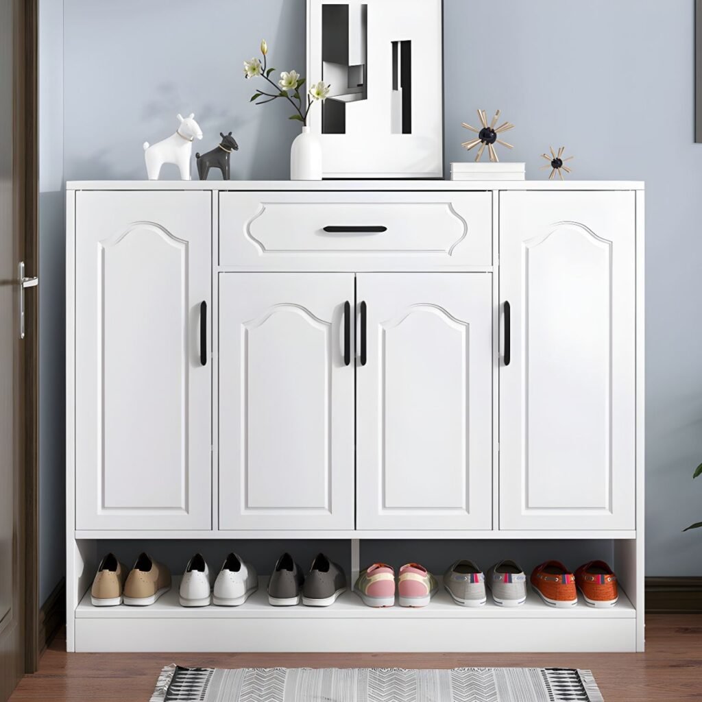 1200x12002 161 Large Capacity Floating Shelf Wood Shoe Storage Cabinet 4-tiers Wall-Mounted White