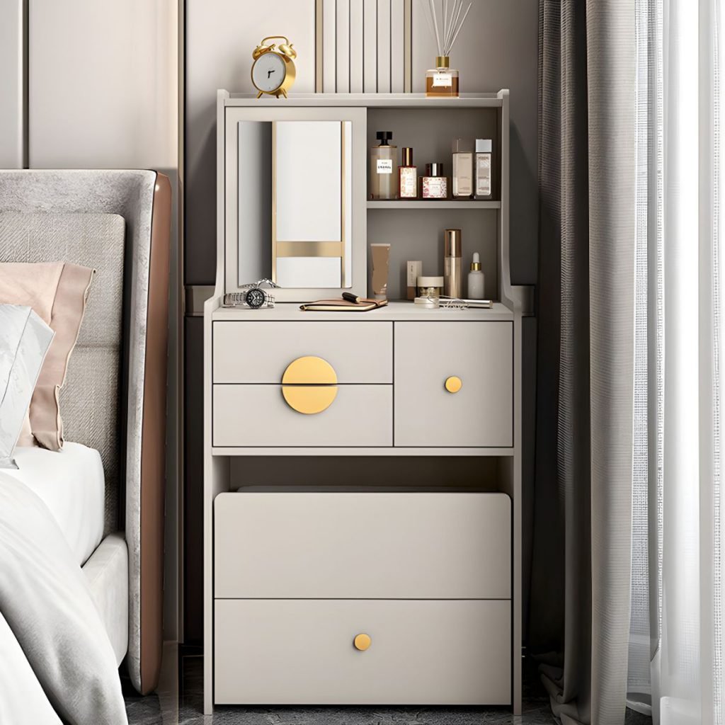Chic Grey Vanity Desk in deep grey E0 eco-wood.