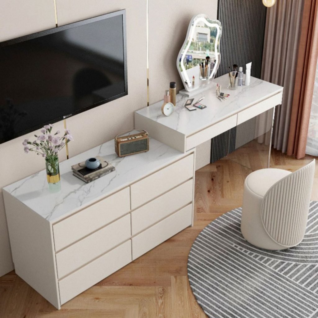 White Wide Drawer Vanity in pure white E0 eco-wood.