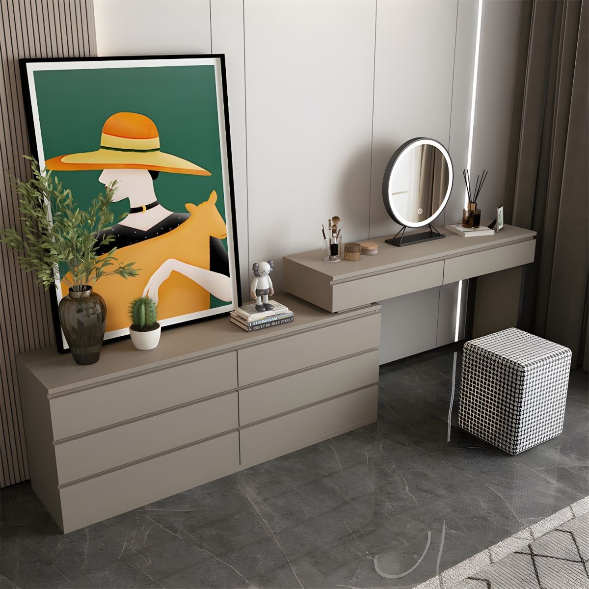 Modish Large Vanity Set with Laminate Table Top and 5 Drawers - Image 3