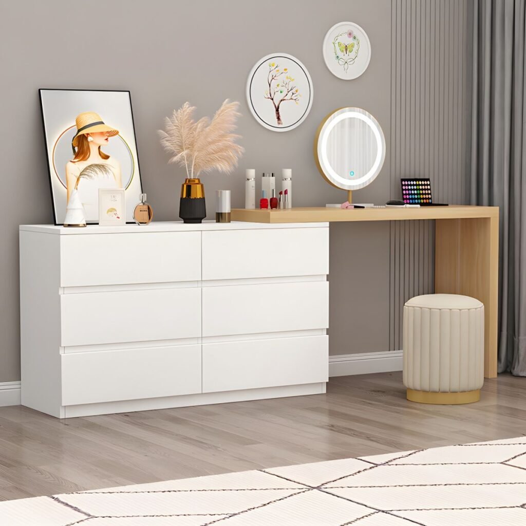 1200x12002 91 Modern Extendable Vanity Set with 6-Drawer Cabinet Combo