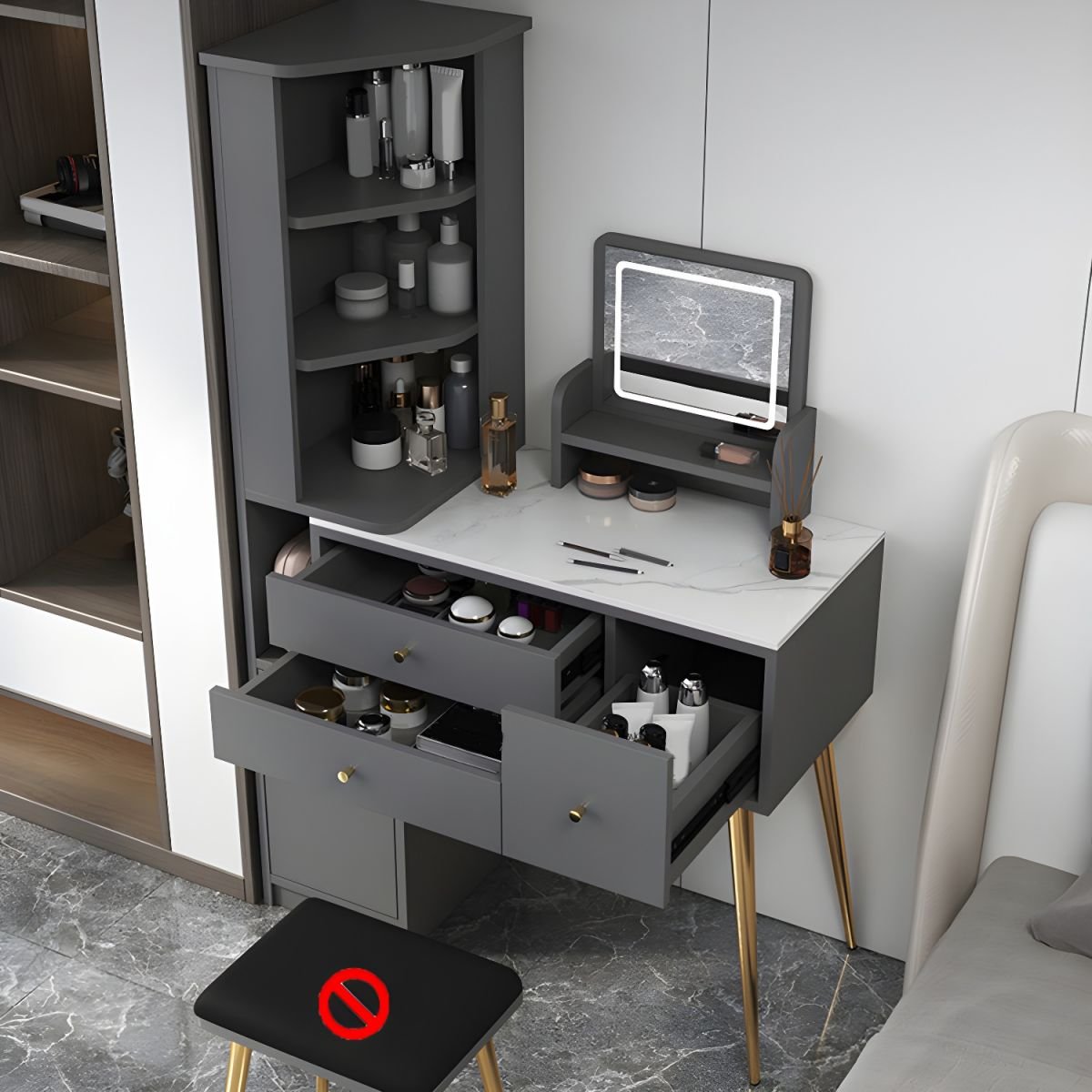 Modish Standard/Small Makeup Vanity with Reclaimed Wood Table Top and Standing Mirror, 2 Drawers, 2 Cabinets - Image 6