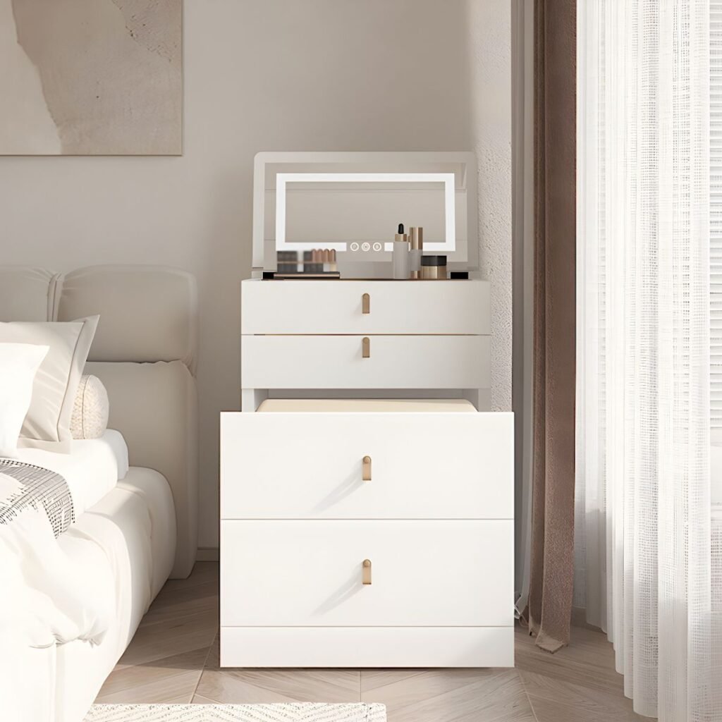 1200x12003 106 White Grey Vanity Desk | Luminous 60cm Chic Set