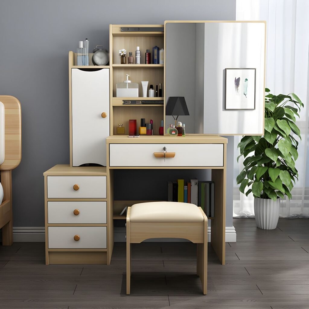 1200x12003 128 Modern Swivel Vanity Desk | Chic 132cm Grey Wood Set