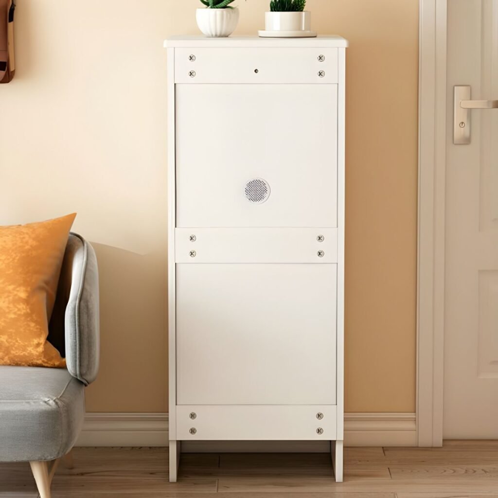 1200x12003 137 Chalk Shoe Storage Cabinet, Shoe Stack with 5 Tiers, Shelf, Gate, Dustpro of Cover, and Closed Back