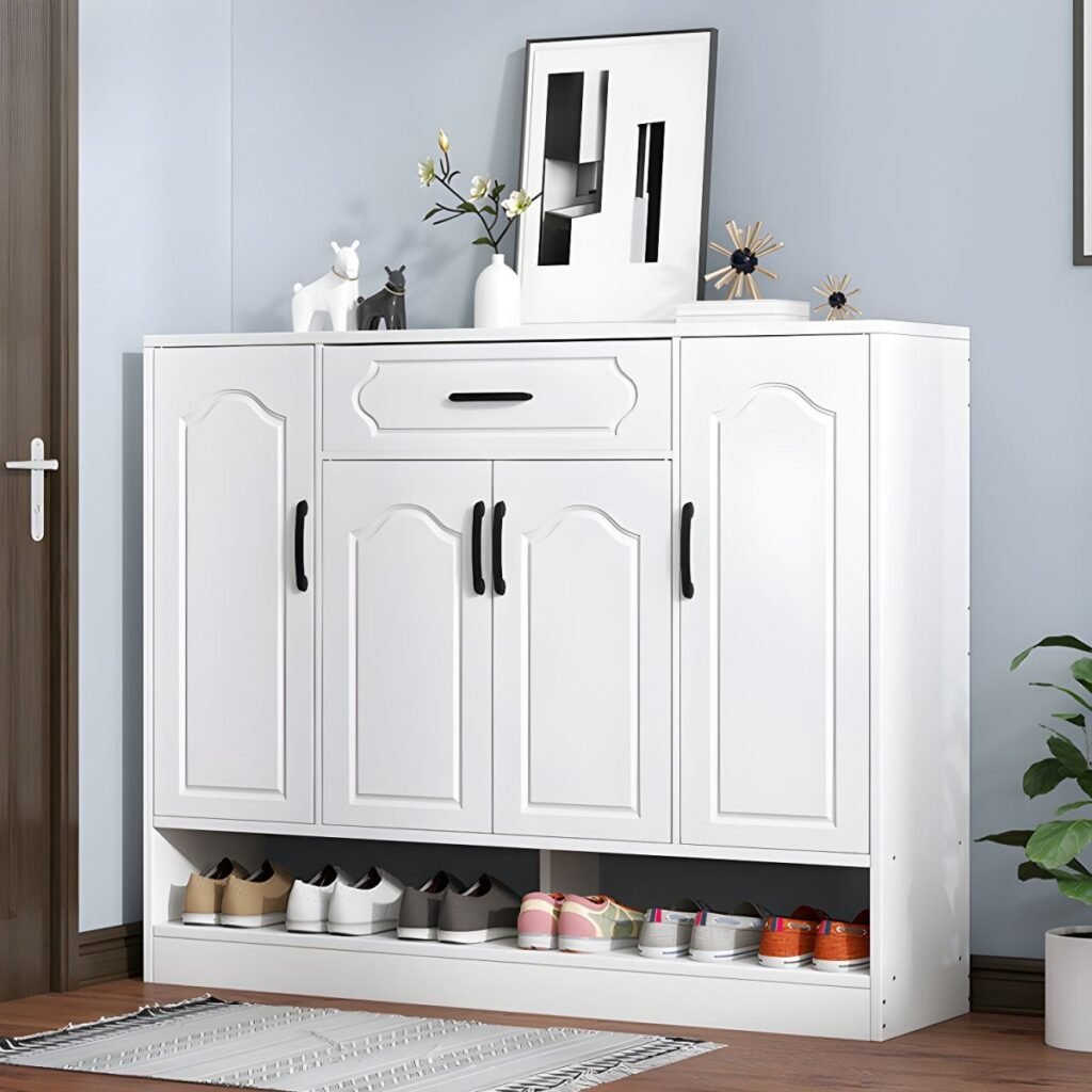 1200x12003 146 Large Capacity Floating Shelf Wood Shoe Storage Cabinet 4-tiers Wall-Mounted White