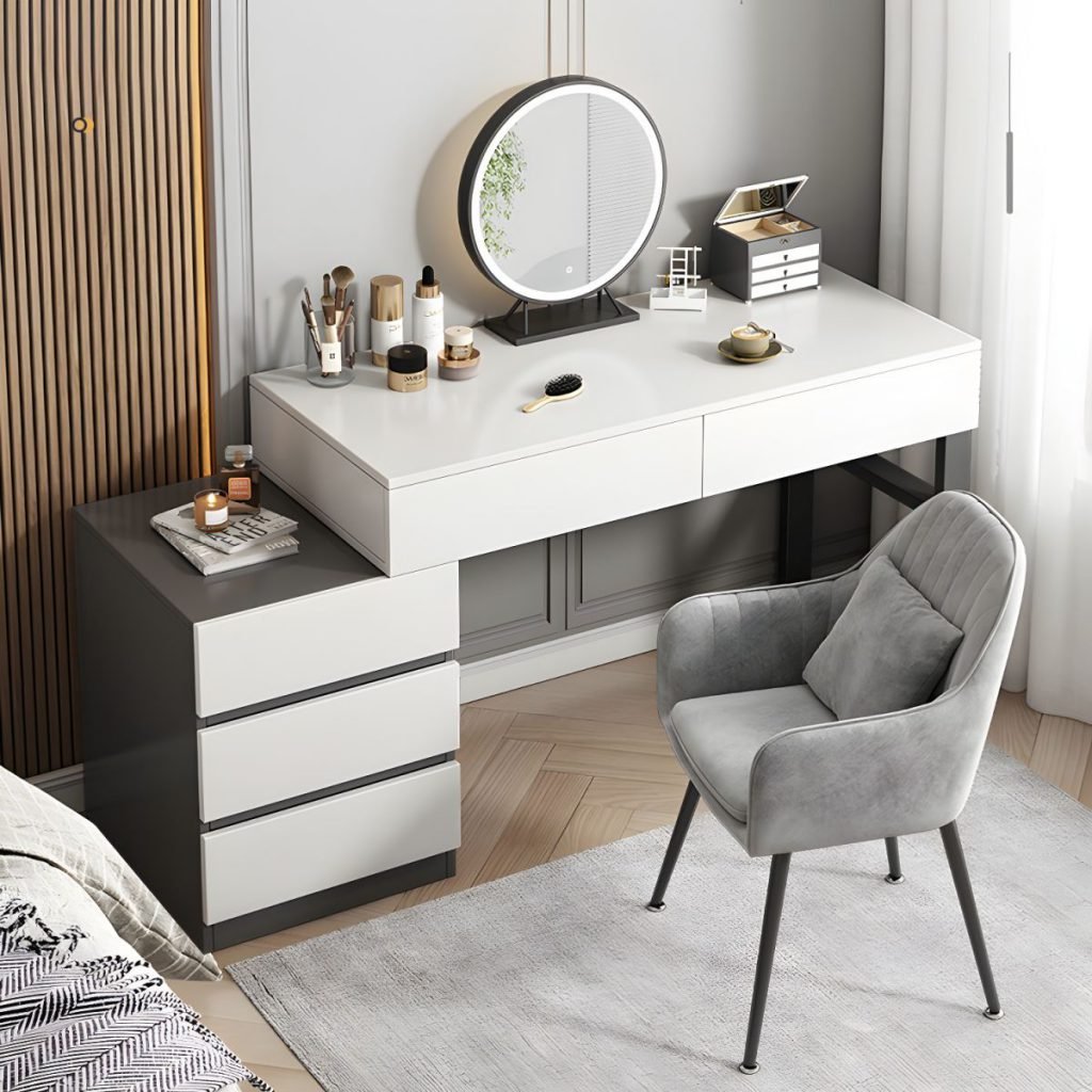 Grey and White Vanity Table in E0 grade white and grey finish.