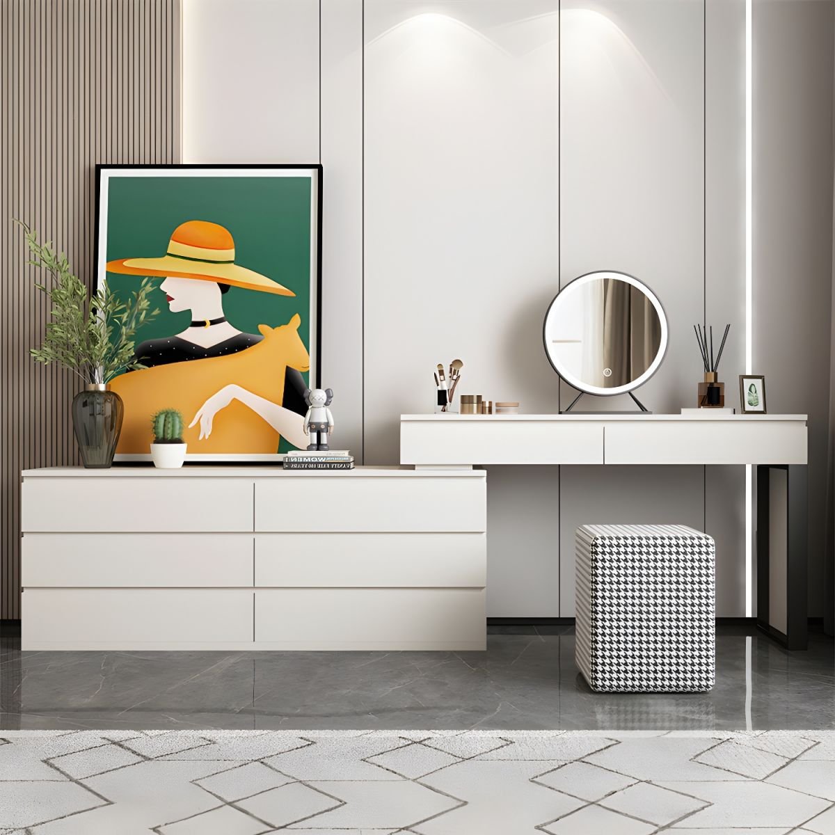 Modish Large Vanity Set with Laminate Table Top and 5 Drawers - Image 4