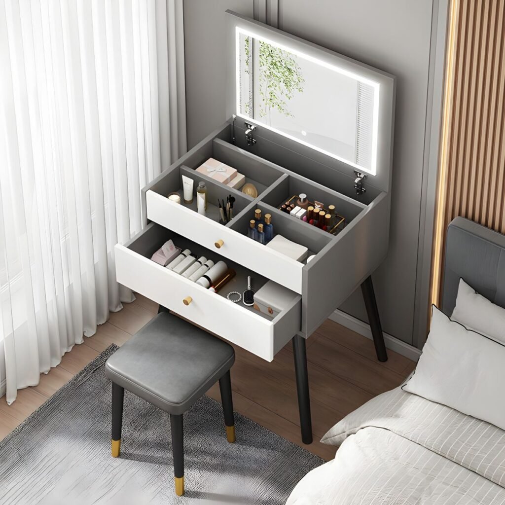 1200x12003 89 Modish Standard/Small Vanity Set with Ash Wood Table Top, 2 Drawers, and Locker