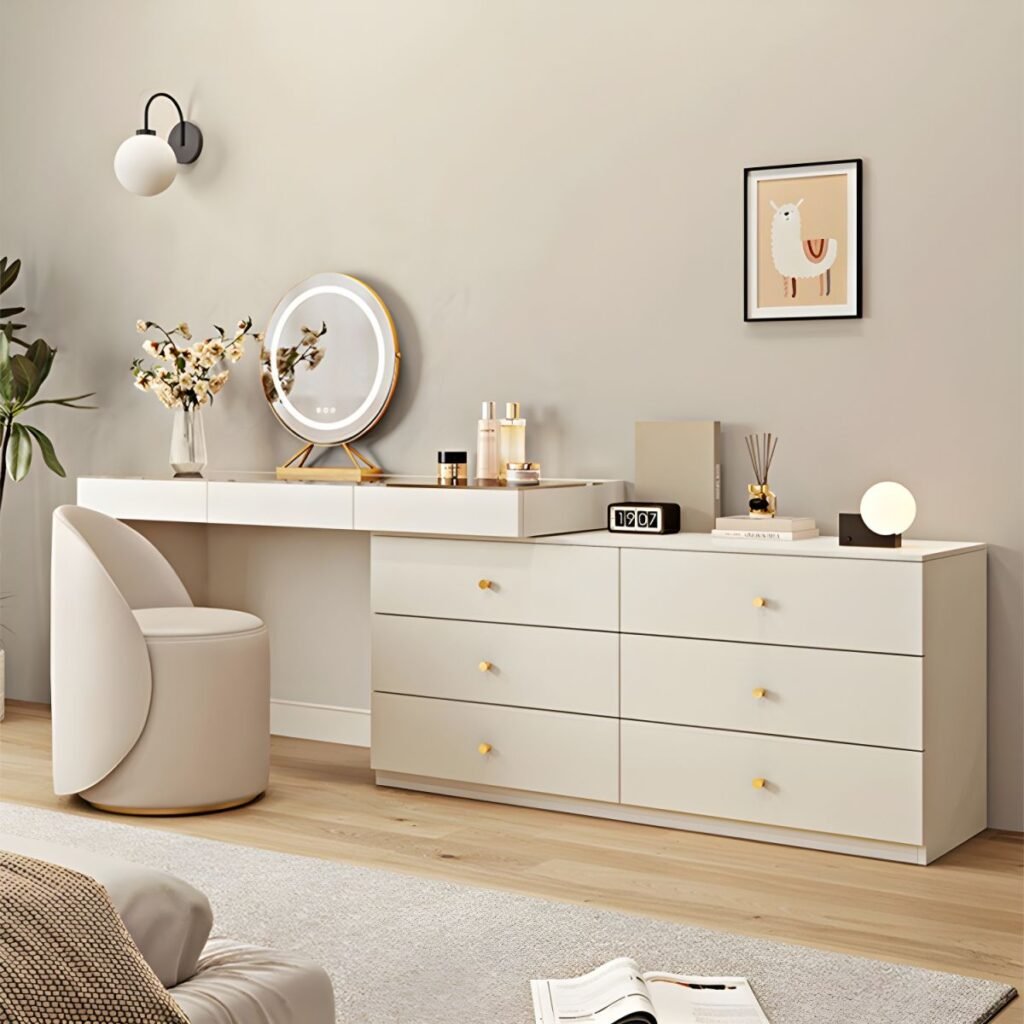 1200x12003 97 Glass Top Vanity with Drawers | Elegant White 140cm Desk
