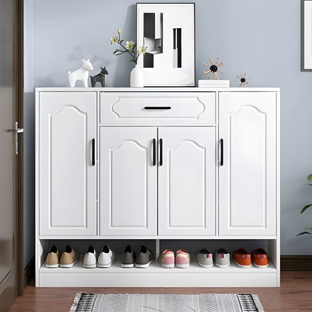 1200x12004 102 Large Capacity Floating Shelf Wood Shoe Storage Cabinet 4-tiers Wall-Mounted White
