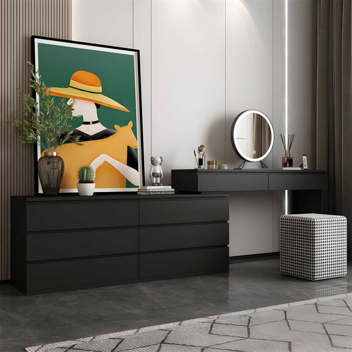 Modish Large Vanity Set with Laminate Table Top and 5 Drawers - Image 5