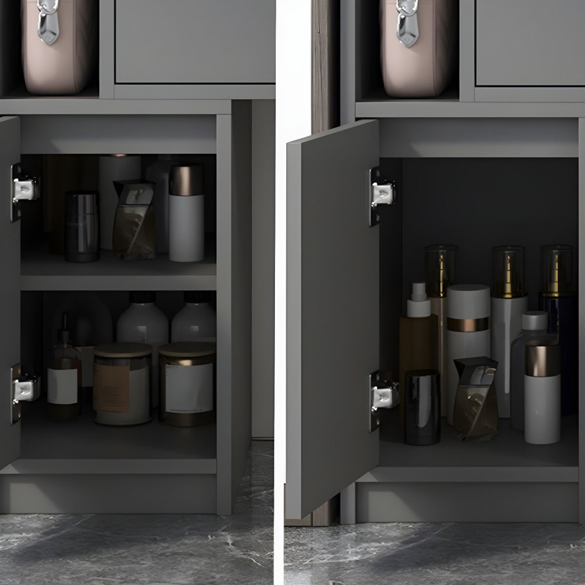 Modish Standard/Small Makeup Vanity with Reclaimed Wood Table Top and Standing Mirror, 2 Drawers, 2 Cabinets - Image 8