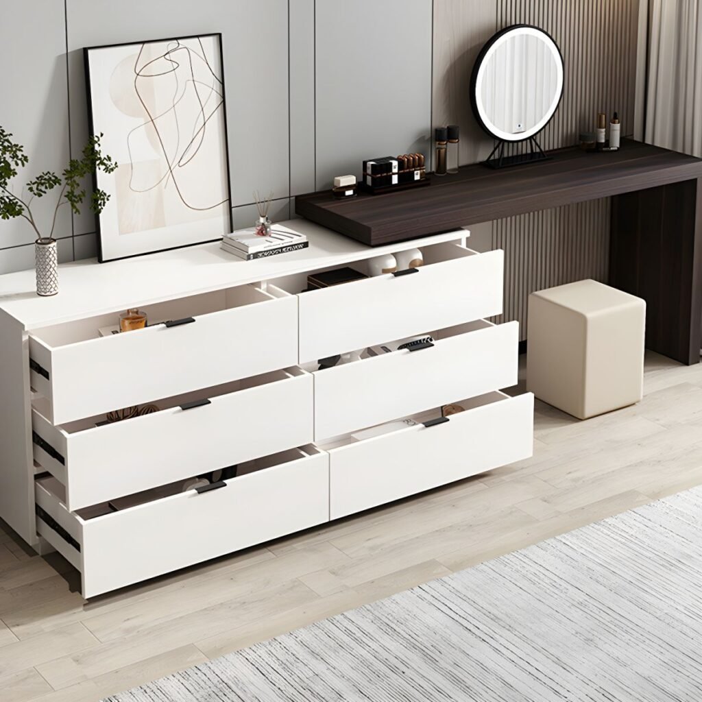 1200x12005 96 Grey Simple Lumber Large Vanity Set with 6 Drawers, No Suspension, and Table top Storage