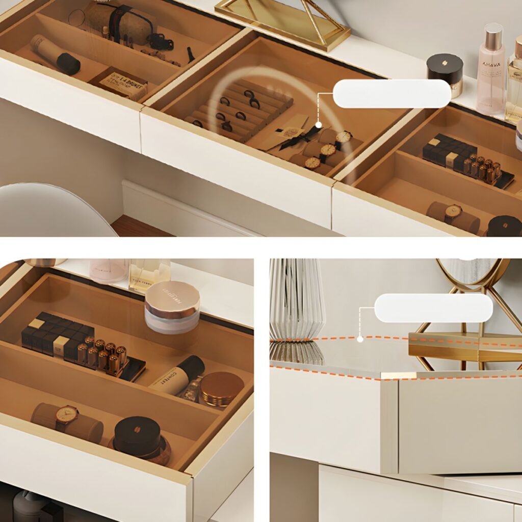 1200x12006 101 Glass Top Vanity with Drawers | Elegant White 140cm Desk