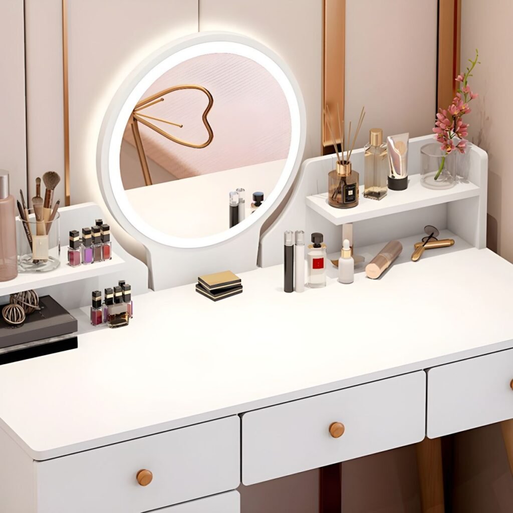 1200x12006 113 Textured White Vanity Desk | Radiant 80-100cm Set