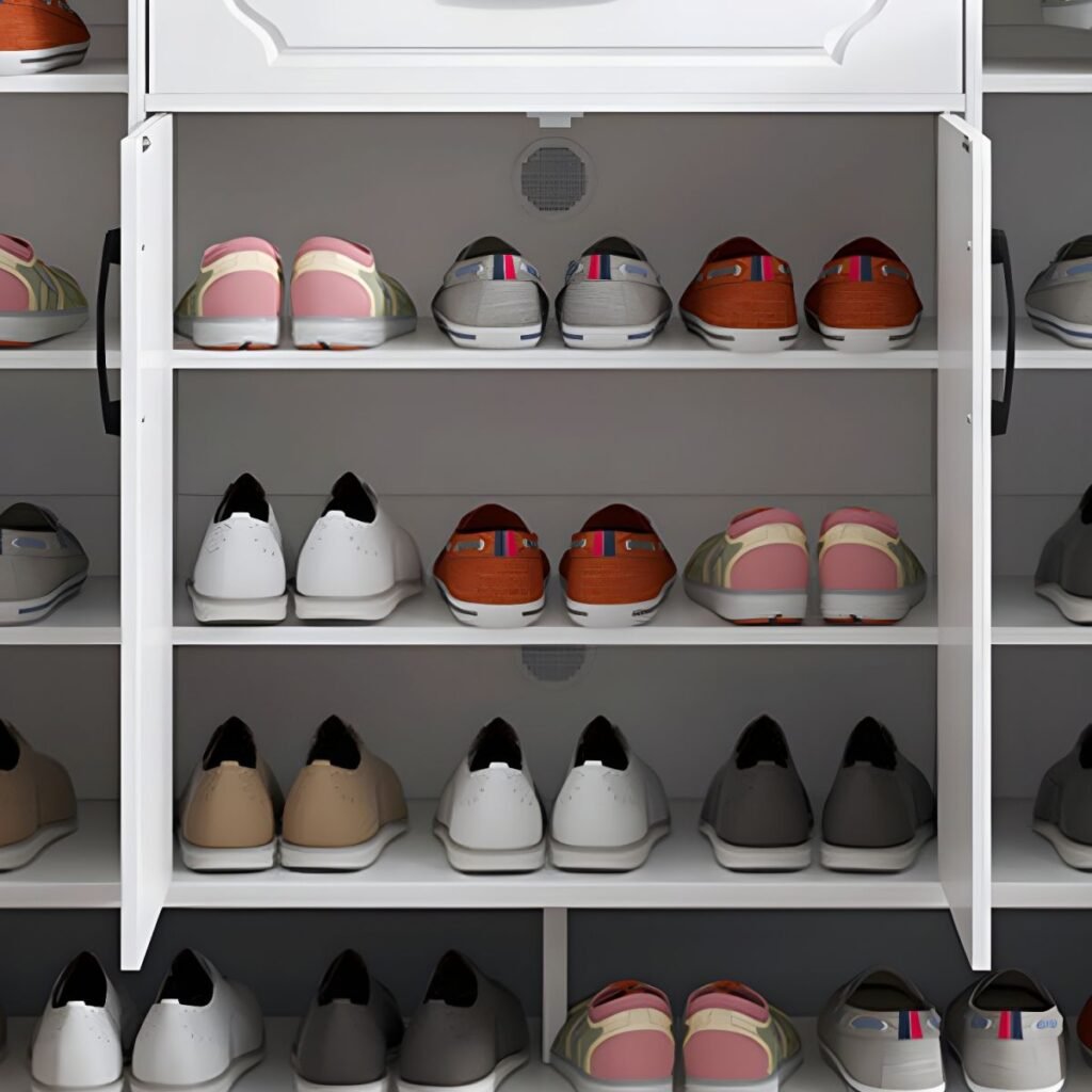 1200x12006 148 Large Capacity Floating Shelf Wood Shoe Storage Cabinet 4-tiers Wall-Mounted White