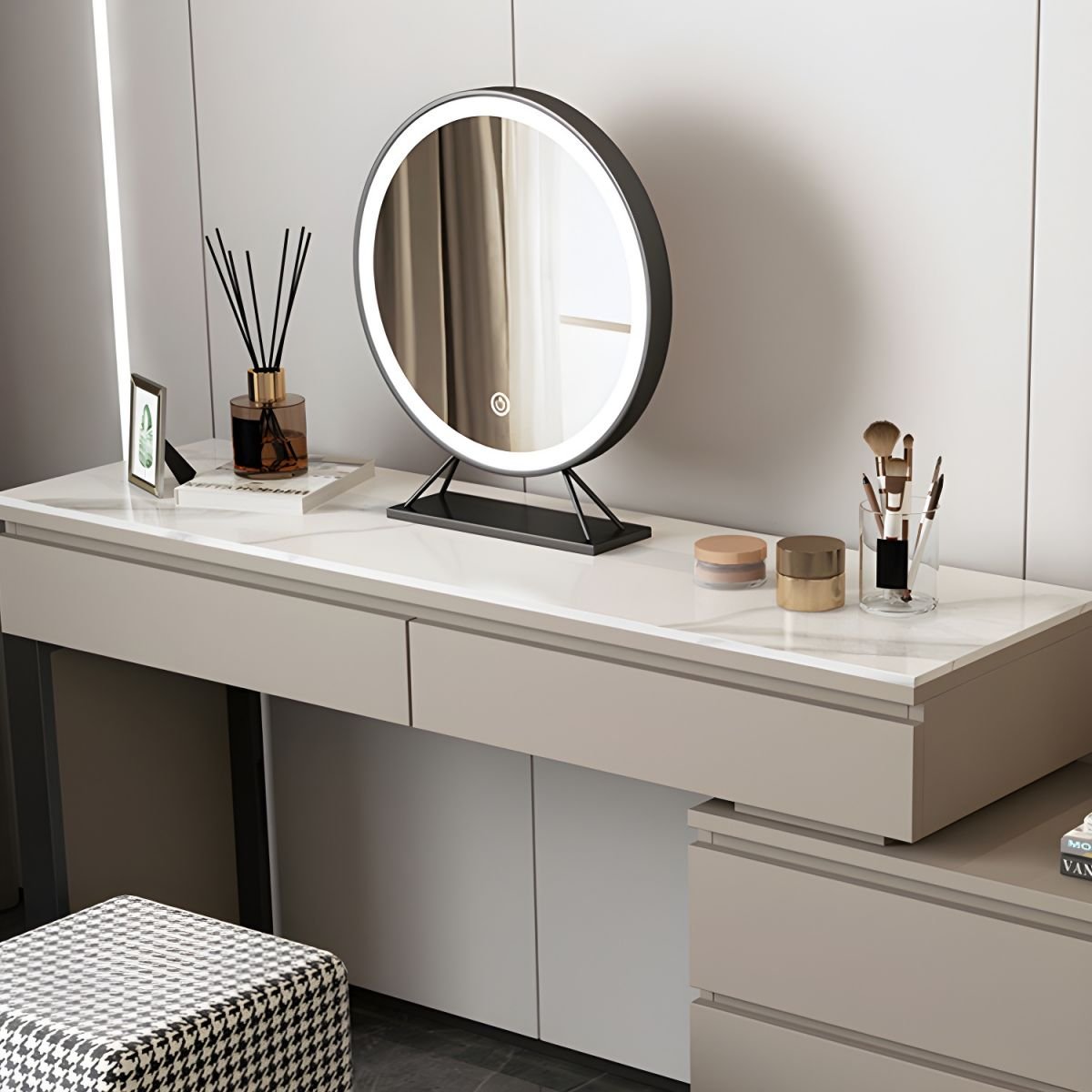 Modish Large Vanity Set with Laminate Table Top and 5 Drawers - Image 6