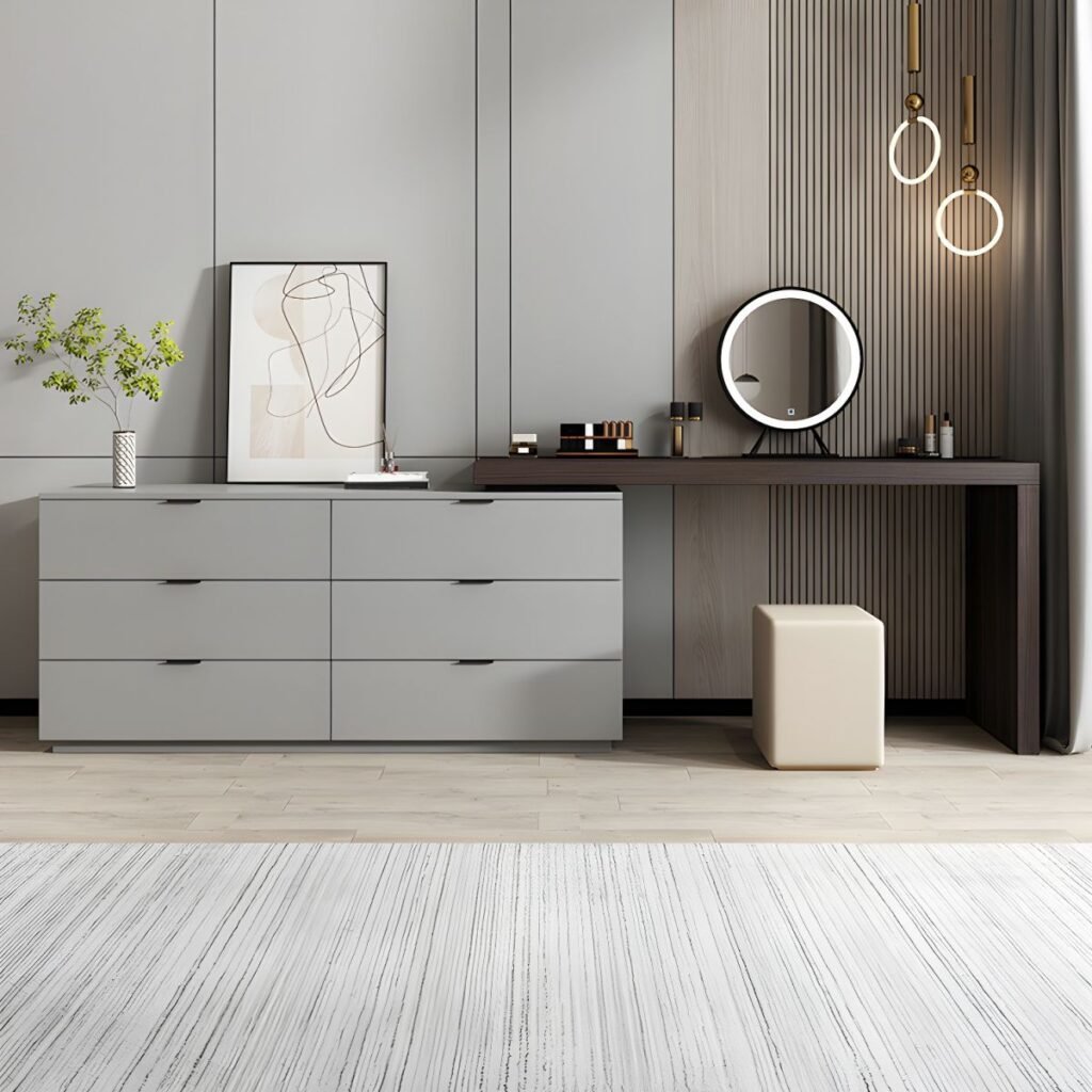 1200x12006 97 Grey Simple Lumber Large Vanity Set with 6 Drawers, No Suspension, and Table top Storage