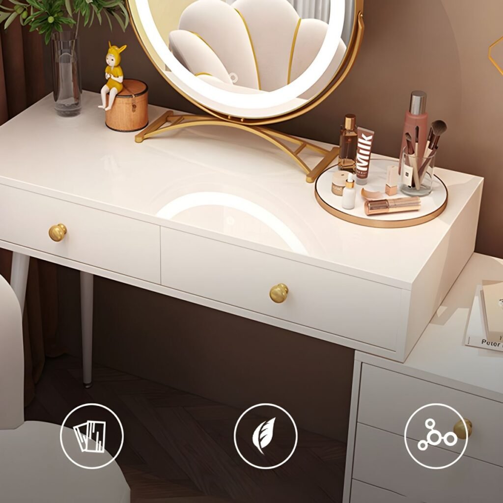 1200x12007 100 Chalk Modish Large Makeup Vanity with Laminate Table Top and 5 Drawers