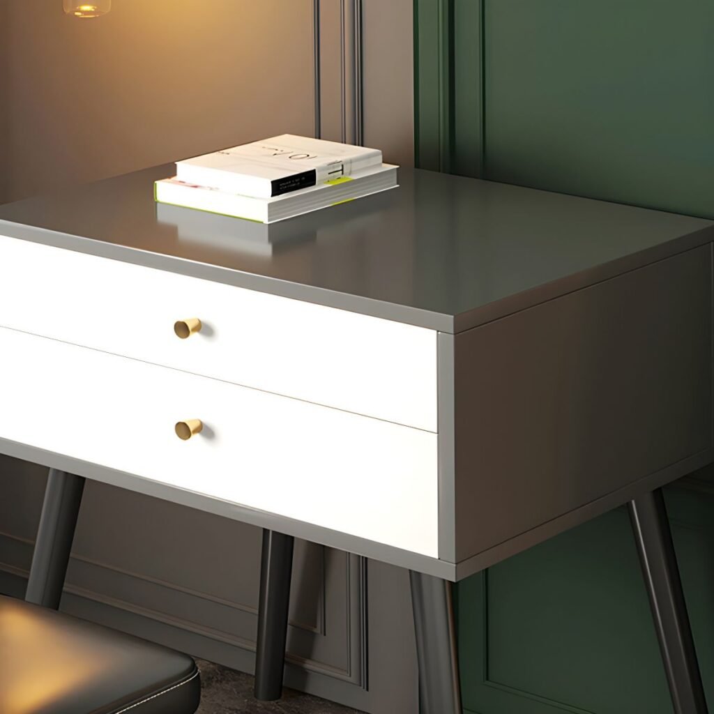 1200x12007 104 Modish Standard/Small Vanity Set with Ash Wood Table Top, 2 Drawers, and Locker