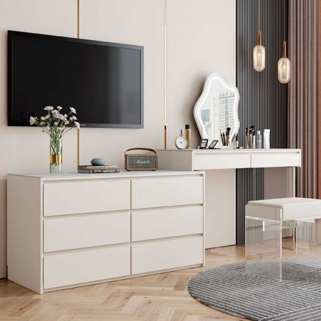 1200x12007 117 White Wide Drawer Vanity | Peaceful 3-6 Drawer Set