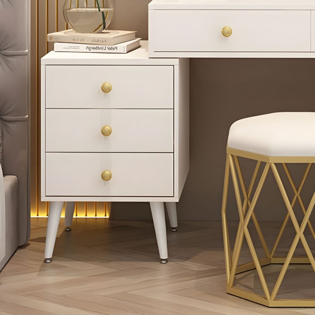 1200x12008 130 Chalk Modish Large Makeup Vanity with Laminate Table Top and 5 Drawers