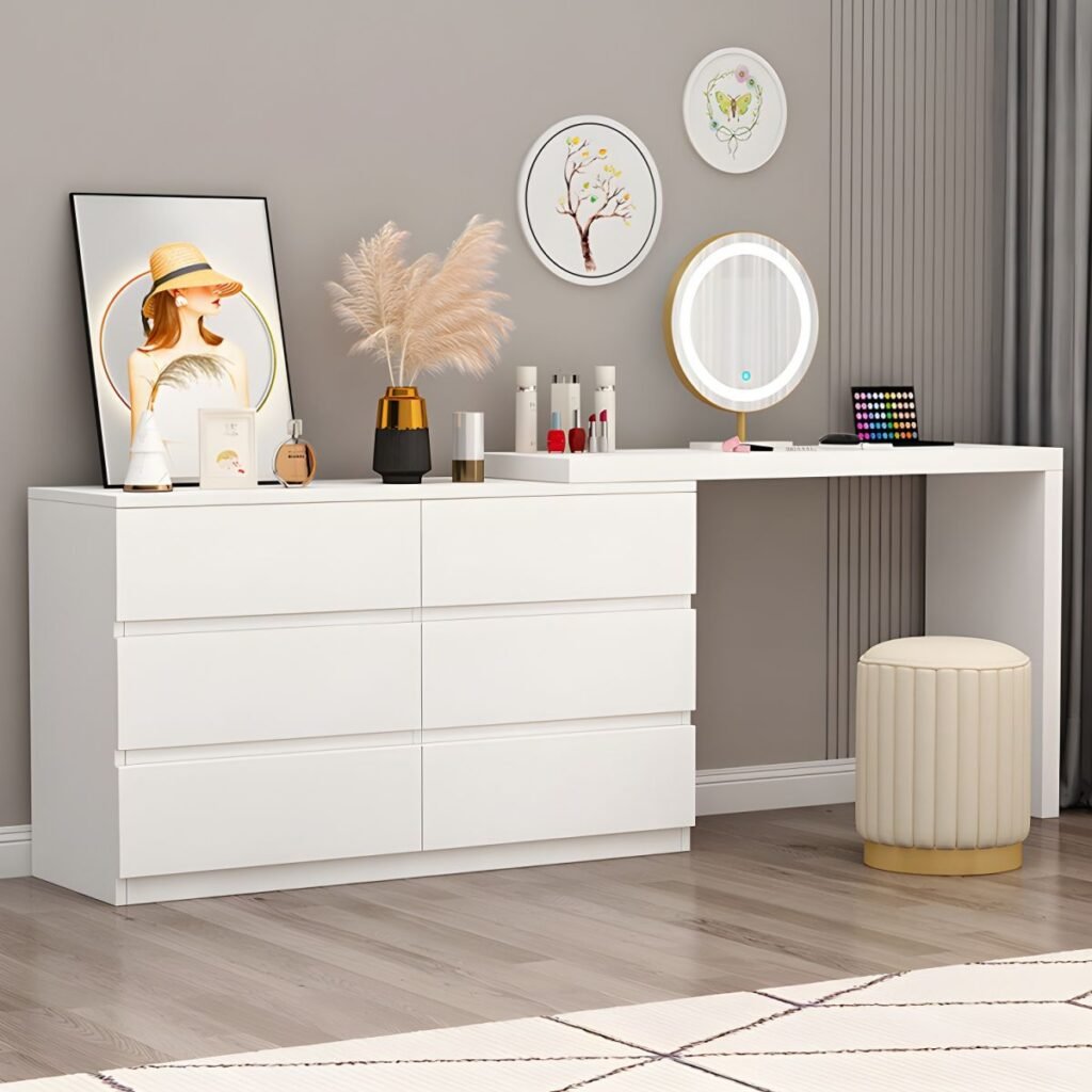 1200x12008 133 Modern Extendable Vanity Set with 6-Drawer Cabinet Combo