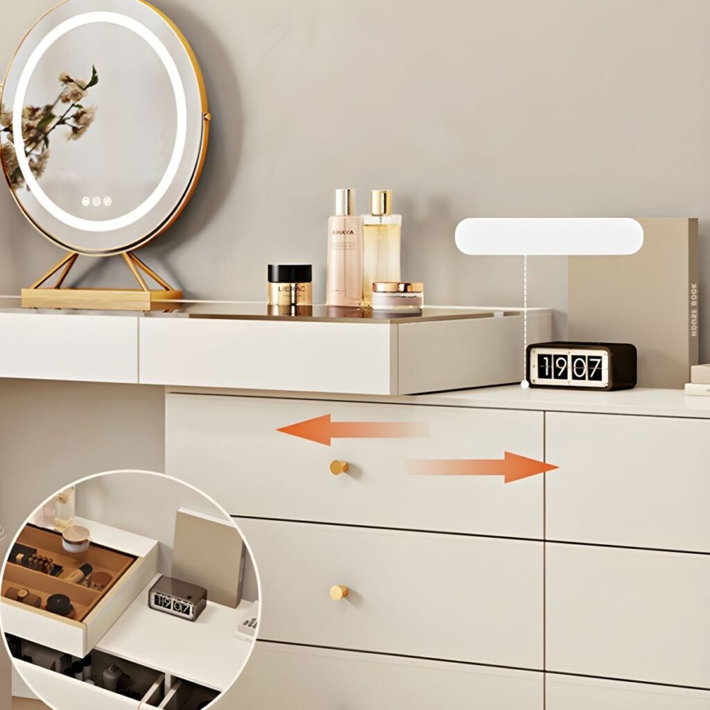 1200x12008 136 Glass Top Vanity with Drawers | Elegant White 140cm Desk