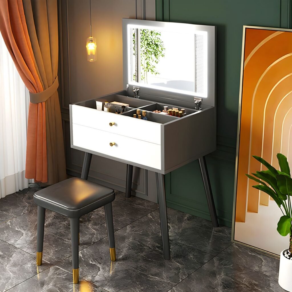 1200x12008 137 Slim Vanity Desk with 2 Deep Drawers for Small Bedroom