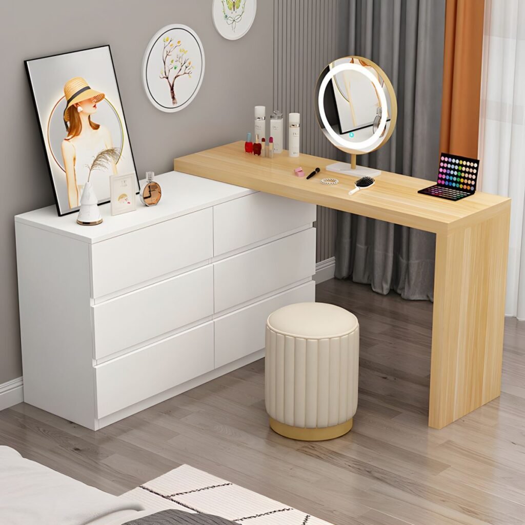 1200x12009 158 Modern Extendable Vanity Set with 6-Drawer Cabinet Combo
