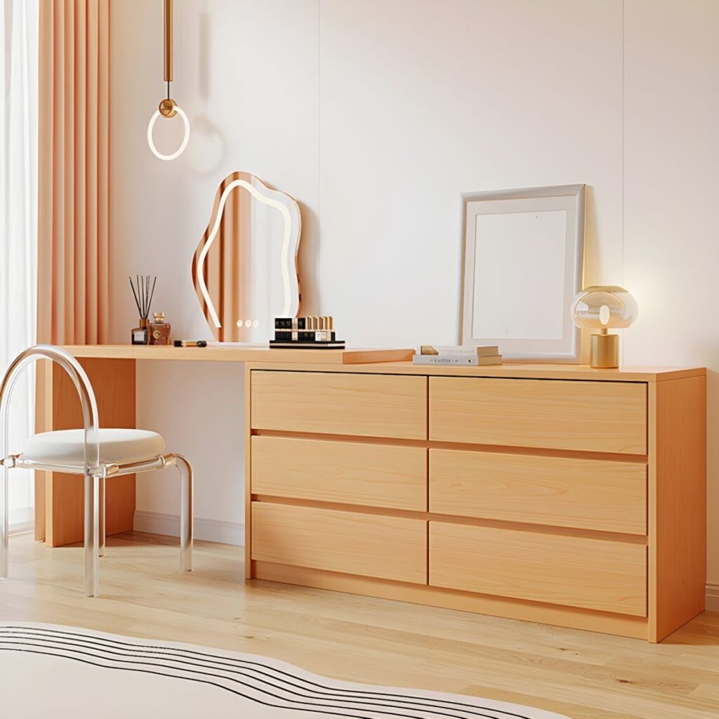 1200x12009 162 Wood Grain Makeup Vanity | Natural 120cm 6 Drawer Desk