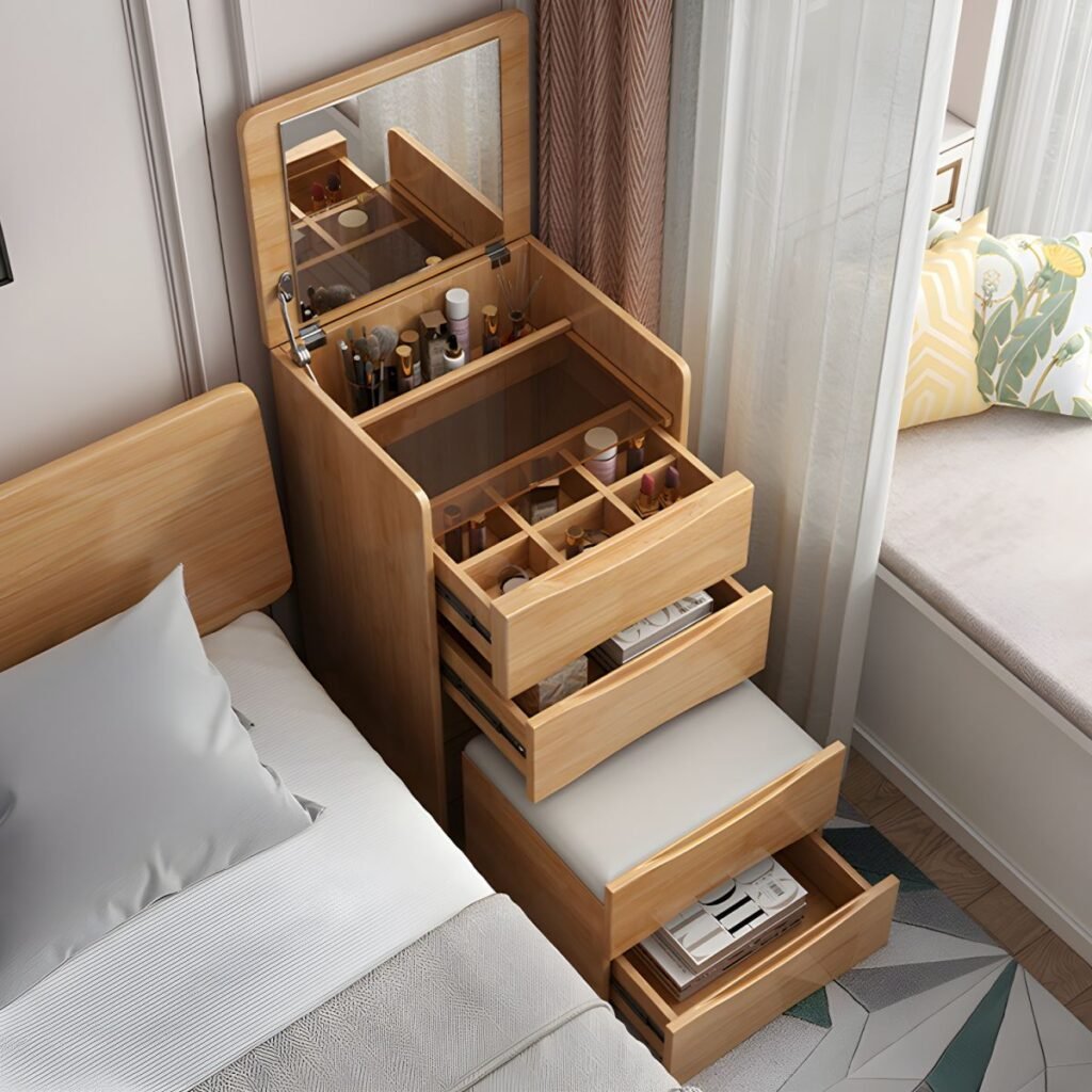 1200x12009 167 Brown Wood Narrow Vanity Set | Cozy 48cm Rustic Desk