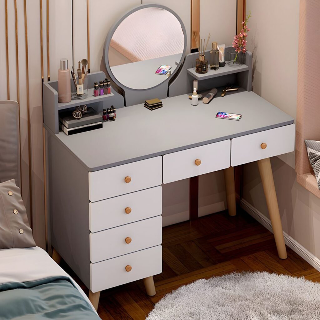 1200x12009 168 Textured White Vanity Desk | Radiant 80-100cm Set