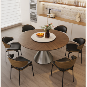 Trendy Silver Solid Wood Dining Table with Stump Base, Fixed Table,Stain Resistant, Seats 4/2 People
