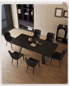 Close-up of the Apexerahomelife solid wood dining set JX-DTS-002 table leg showing the reinforced dark wood trestle structure and thin copper-colored metal support brace.